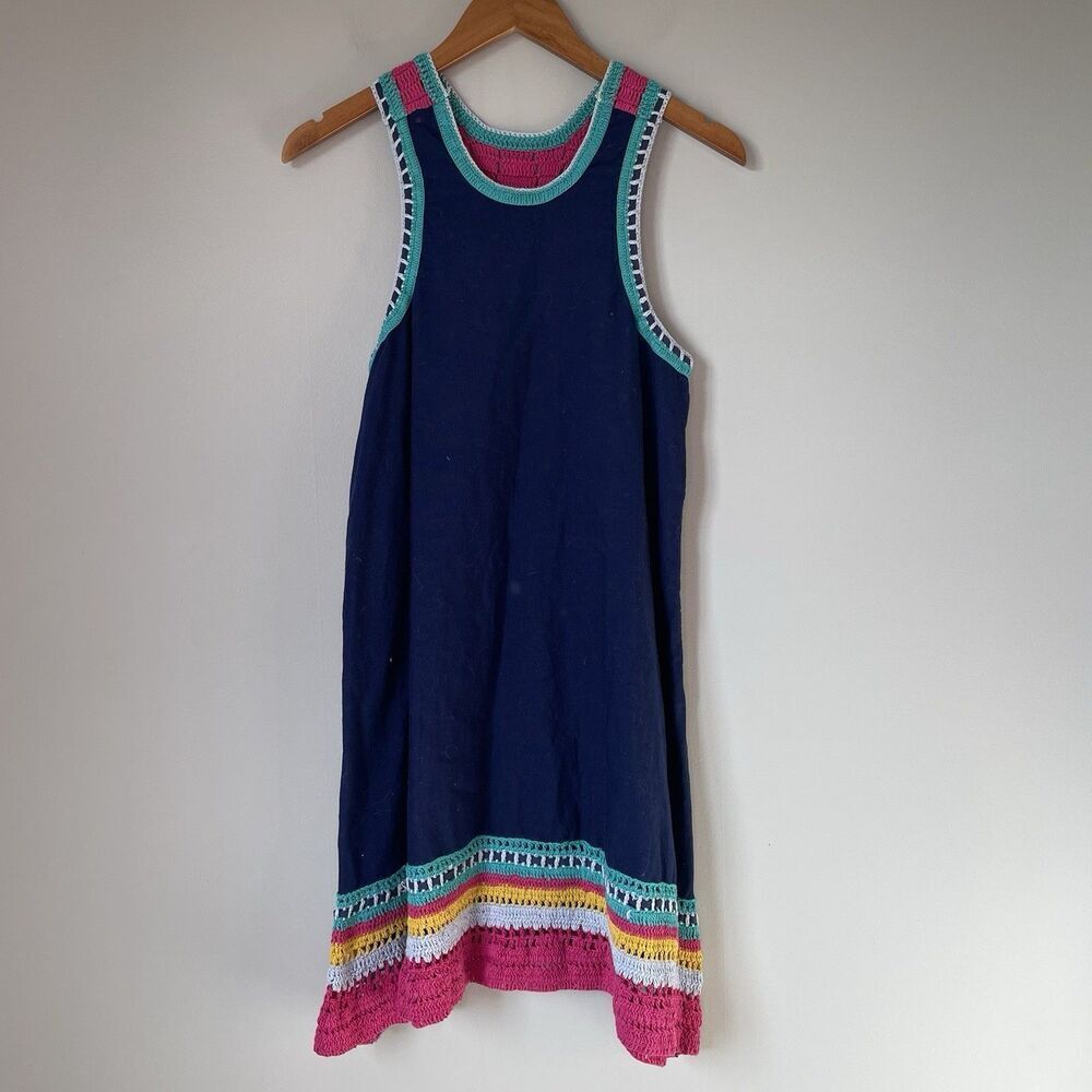 Akemi & Kin Linen Blend Crochet Knit Midi Dress Blue Pink Sleeveless Women's XS
